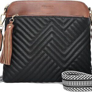 Brand New Crossbody Bag 8.8in Black Brown Zipper